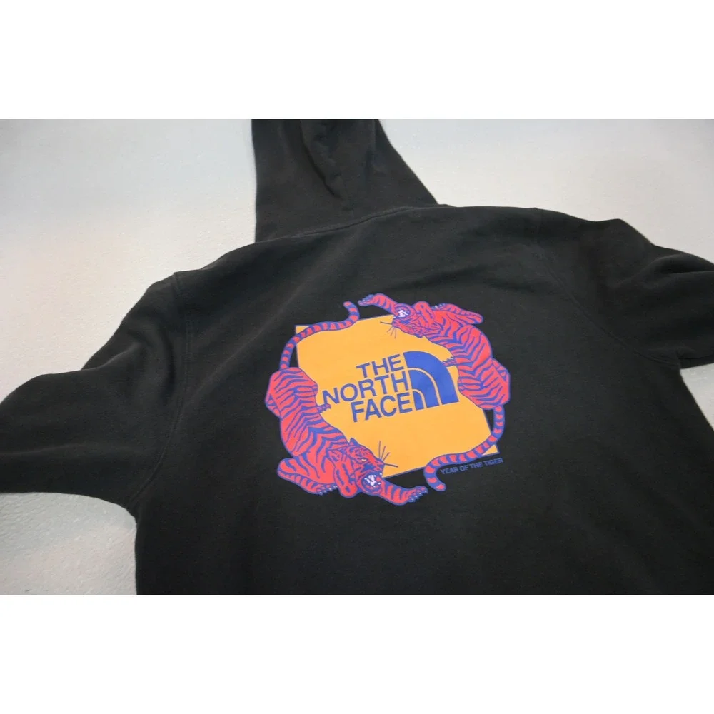The North Face Hoodie Mens Medium Black Pullover Graphic Logo Fleece Excellent